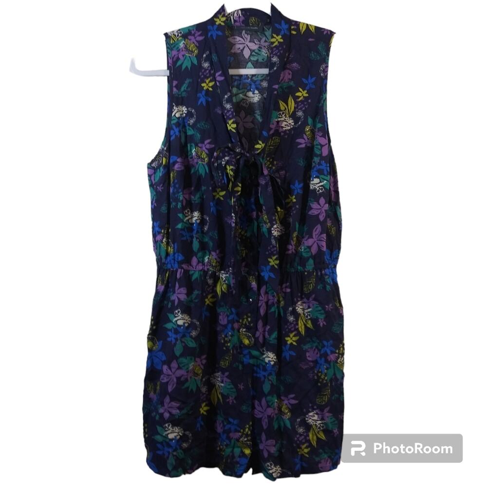 Modcloth Proactive Panache Purple Tropical Novelty Print Tie Neck Romper Size L